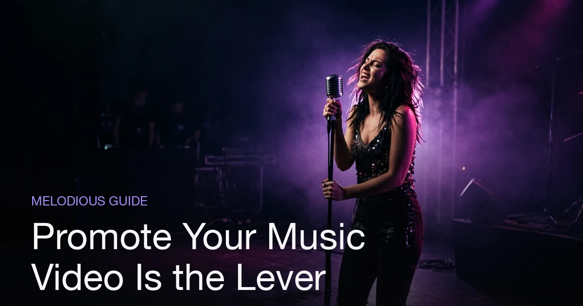 A solo musician promoting a track with a music video playing across a phone, showing short vertical clips for TikTok, Reels, and Shorts.