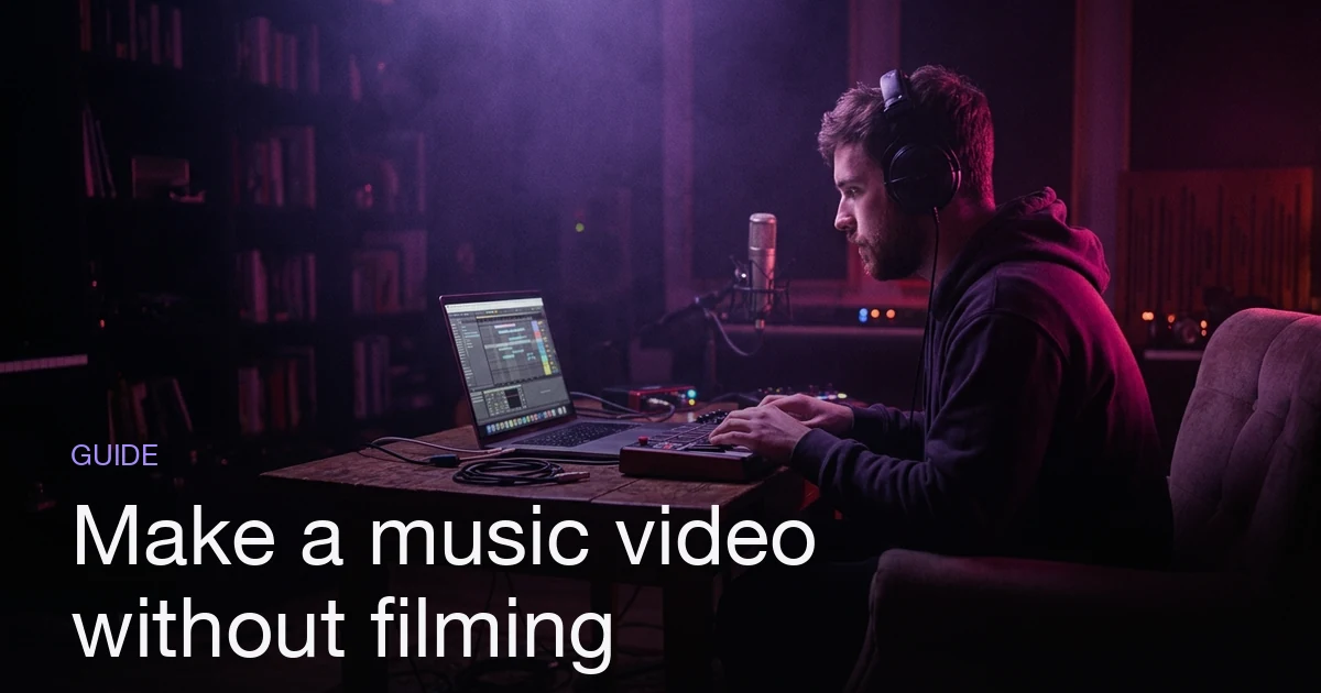 A solo musician at a laptop making a music video with no camera, crew, or shoot location.