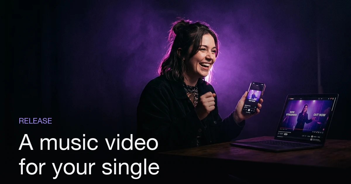 An indie artist celebrating a single release with a music video playing across a phone and laptop.